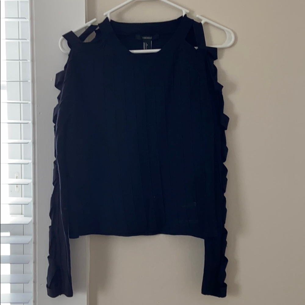 Black open armed long sleeve top